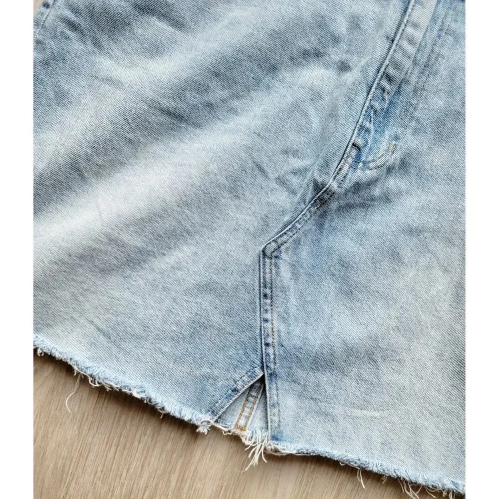 Madewell Rigid Denim Jean A-Line Distressed  Cut Out Light Wash Mini Skirt Sz 31 - Picture 5 of 10